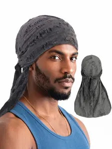 Men's Durag Sport Headscarf, Fashion Street Hip Hop Cap, Vintage Long Tail Pirate Hat, Trendy Casual Wear Accessory, Plain Pattern, Casual Outfits Cap