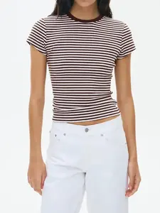 Y2K Vintage Striped Short Sleeve T-Shirt, Women's Casual Slim-Fitting Top, Retro Hot Girl Style for Spring Summer