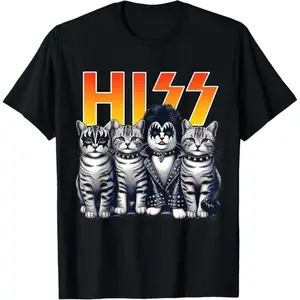 Rock Band Kitties Graphic T-Shirt, Cute Cat Music Lover Tee for Men & Women, Unisex Casual Top