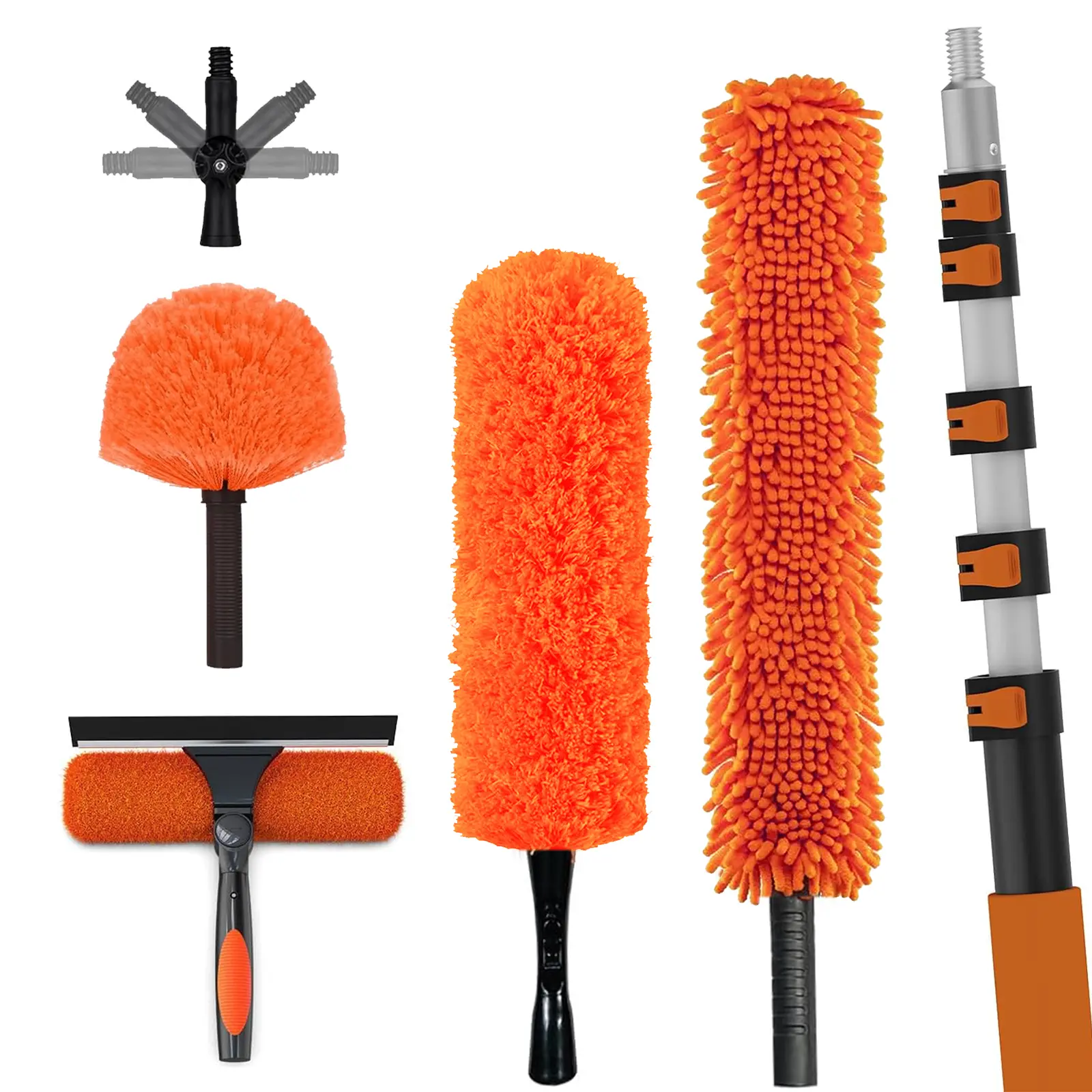 LAANPOLE 30FT High Reach Duster Cleaning Kit with Extension Pole, High Ceiling Fan Cleaner Duster Tool for Fan Blades, Window Washing Kit with Microfiber Feather Duster & Window Squeegee