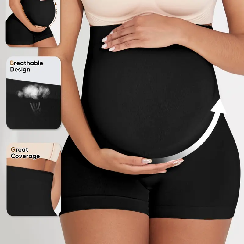 Maternity High Waist Support Shorts for Pregnancy, Seamless Belly Control Shapewear, Gentle Tummy Support, Adaptive Waist Panel, Thigh Slimming Design, Maternity Clothing, Maternity Apparel, Pregnancy Must Haves, Maternity Clothes