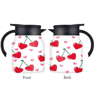 1pc/34oz/1000ml/Insulated Flask,Double Walled Insulated Coffee Pot,Stainless Steel Tea Kettle With Handle And Lid,Heart-Shaped Cherry Patterned Cup,Perfect For Seasonal Holiday Celebrations,Spring Party Supplies,Valentine's Day Gifts