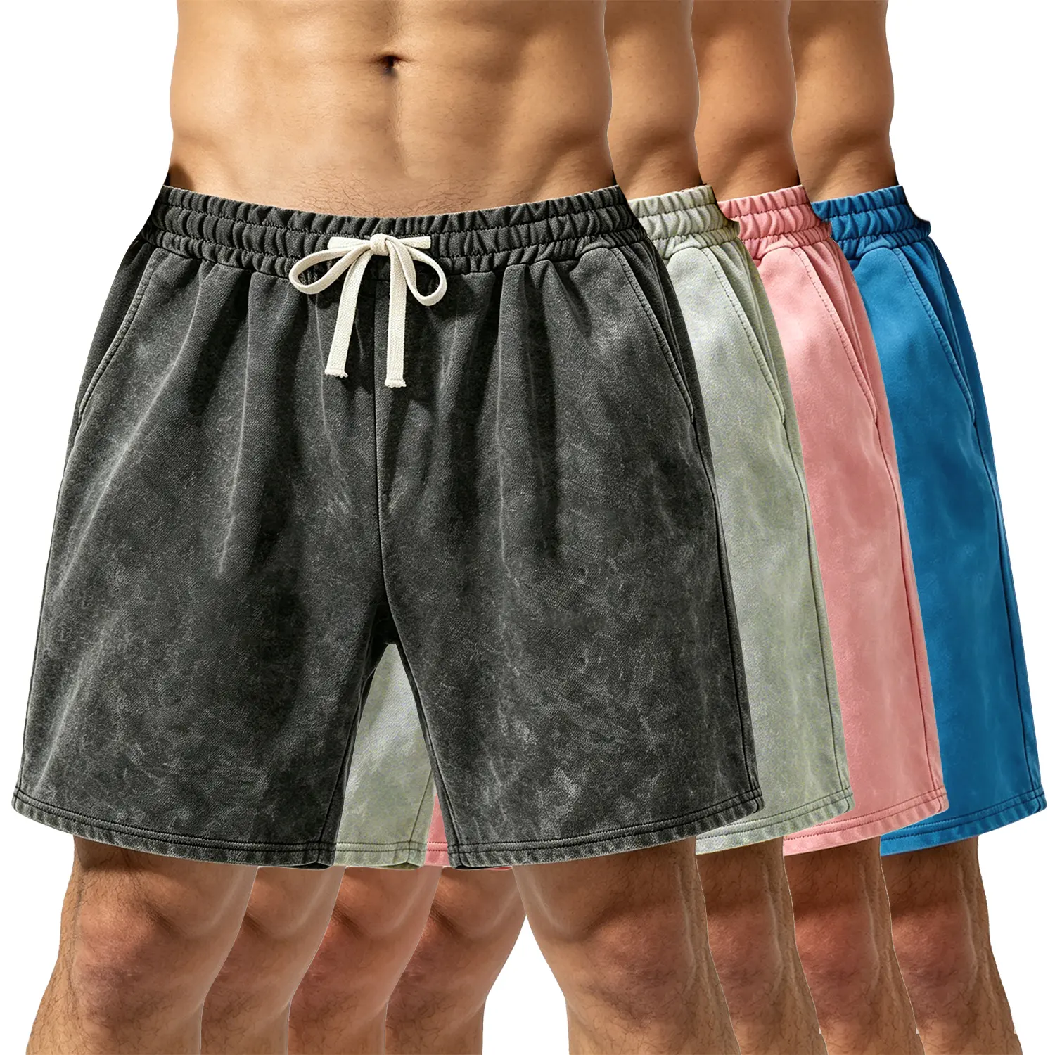 Cotton Blend French Men's Sport Shorts  Multi-Pack Loose Fit Plain Blank Sweatshorts Lightweight soft Breathable Fabric Casual Wear Travel Fitness Gym Workout Hiking Gift for Husband Couples Essentials Street Fashion Outfits Drawstring Bottoms