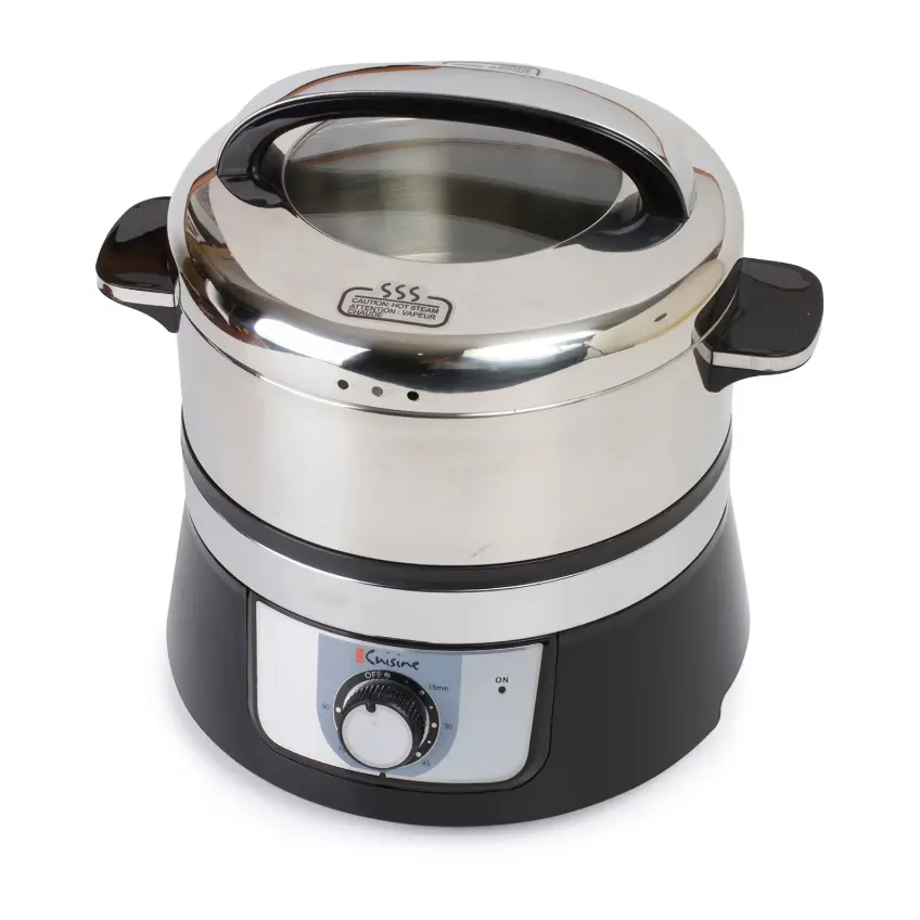 Euro Cuisine Stainless Steel Electric Food Steamer, Food Steaming Cooker with Multi-Level Trays, Versatile Vegetable Steamer for Fish, Seafood, Meat, Dumplings and Healthy Cooking, Meal Prep and Everyday Kitchen Use
