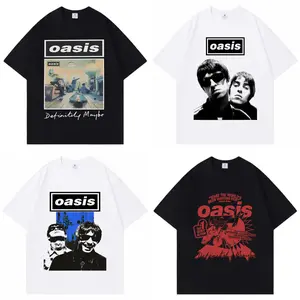Fashion Retro Oasis Oversized Colorful Cool INS Streetwear 5 Designs Crew Neck Pure Cotton Soft T-shirt Women Men Unisex Summer Comfortable and Stylish Items Holiday Gifts Father's Day
