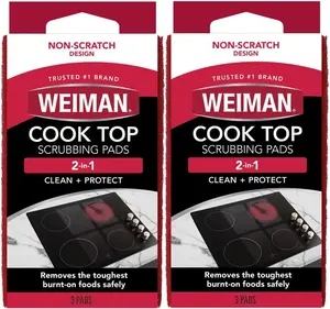 Weiman Cook Top Scrubbing Pads, 3 Count, 2 Pack Cuts Through the Toughest Stains - Scrubbing Pads Carefully Wipe Away Residue