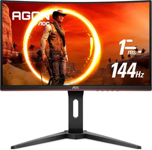 AOC C24G1 24" Curved Frameless Gaming Monitor, FHD 1080P, 1500R VA Panel, 1Ms 144Hz, Freesync, Height Adjustable, VESA, 3-Year Zero Dead Pixels Black TPV Technology