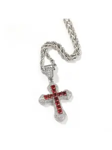 Hip-hop new blue zirconium cross necklace for men, fashionable and versatile heavy-punk sweater chain accessory