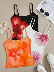Women's Floral Print Fitted Cami Top, Casual Sleeveless Lightweight Top for Daily Wear, Ladies Clothes for All Seasons