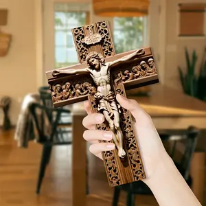 ONE PIECE Vintage Wooden Wall Hanging Cross, Handmade Wooden Cross Card, 8X12 Inch, Interior Living Room Decor for Christmas, Halloween, Easter, Thanksgiving and Christian Cross Decoration, Religious Home Decor, Wooden Cross Decorations