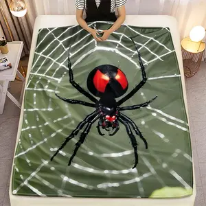 Red And Black Spider HD Printed Flannel Blanket | Soft and Warm, Ideal for Travel, Camping, Sofa, Livingroom, Couch, Chair, Bed, Gift for Family or Friends, 280GSM