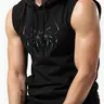 Men's Regular-Fit Sleeveless Hoodie, Spider Logo Graphic Print, Comfortable Fabric, Casual Summer Training Top and Streetwear, Graphic Hoodies