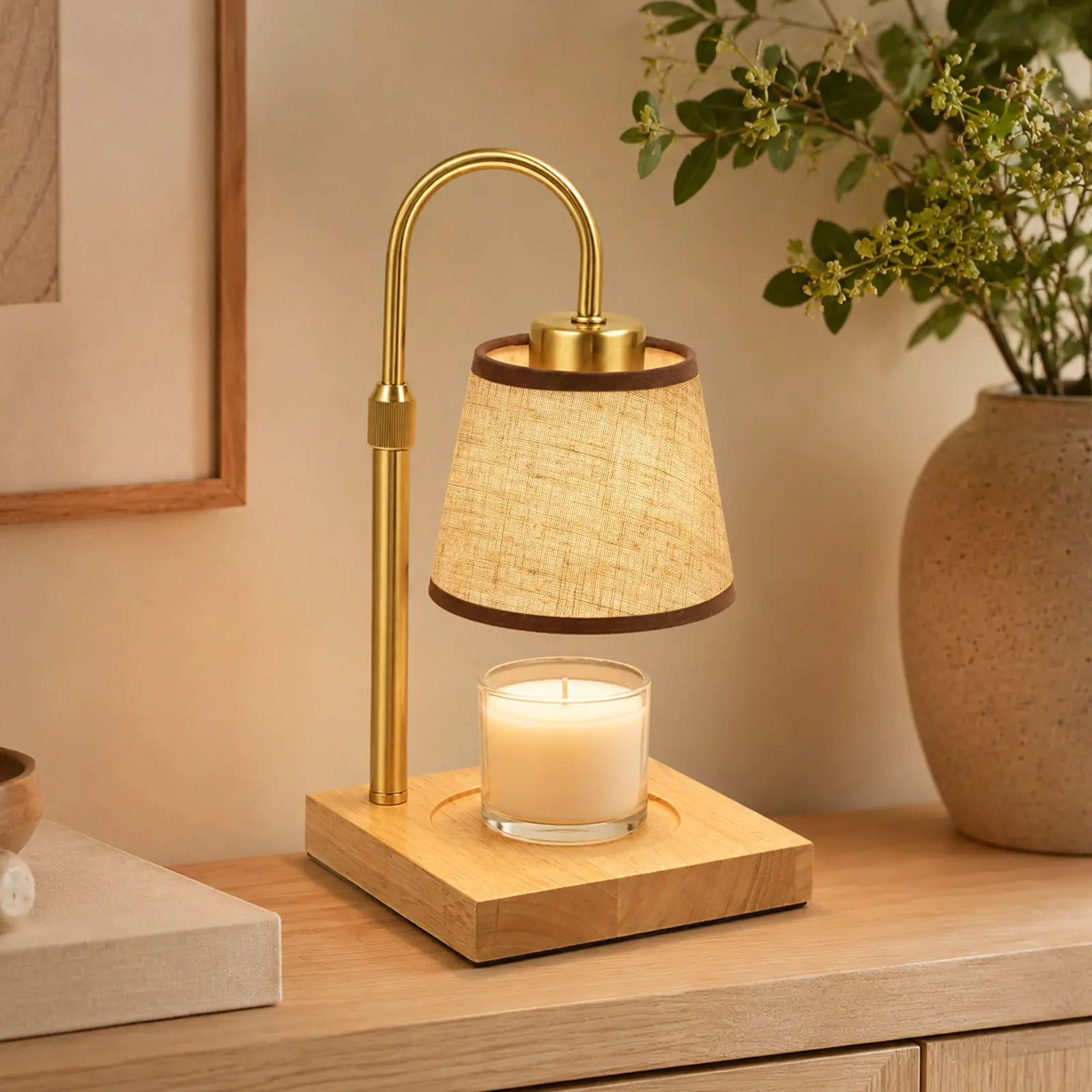 Modern Metal Candle Warmer Lamp with Timer & Dimmer, Height Adjustable Flameless Wax Melt Warmer Lamp with 2 Bulbs, Safe Electric Fragrance Lamp for Home Decor Bedroom Living Room, Vintage & Modern Style Night Light Gift for Women Mom Birthday Christmas