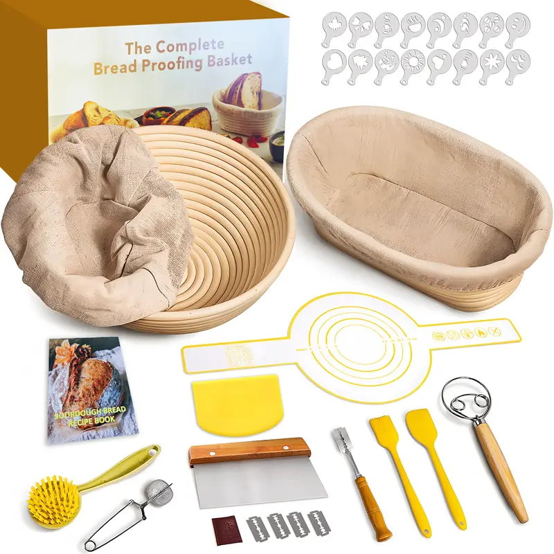 Super All-Inclusive Sourdough Starter Kit, Sourdough Bread Baking Supplies for Beginner with Pot, Banneton Bread Proofing Baskets, Starter Jar, Scraper, Scale, Recipe Book, Bread Making Tools & More