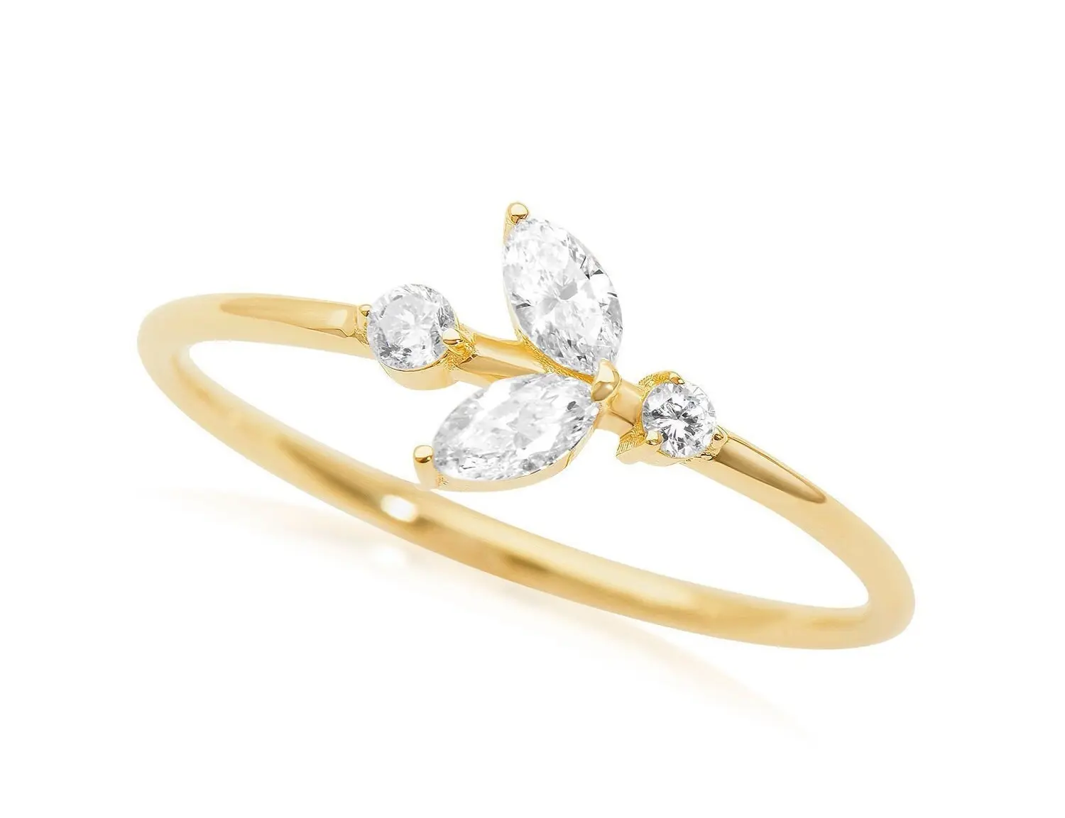 14k Marquise Cut Diamond Ring Flower Design