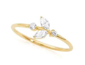 14k Marquise Cut Diamond Ring Flower Design