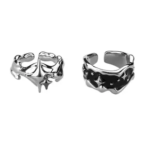 Dark star ring for men and women, fashionable and versatile, neutral index finger ring for couples, irregular opening ring