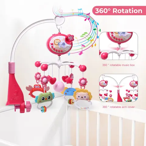 Baby Sensory Musical Crib Hanging Toy with Light and Projector, Musical Light-Up Feature, Remote Control and Timer Function, Sensory Rattles, Newborn Rotating Electronic Rattle Toy for Infants 0+ Months