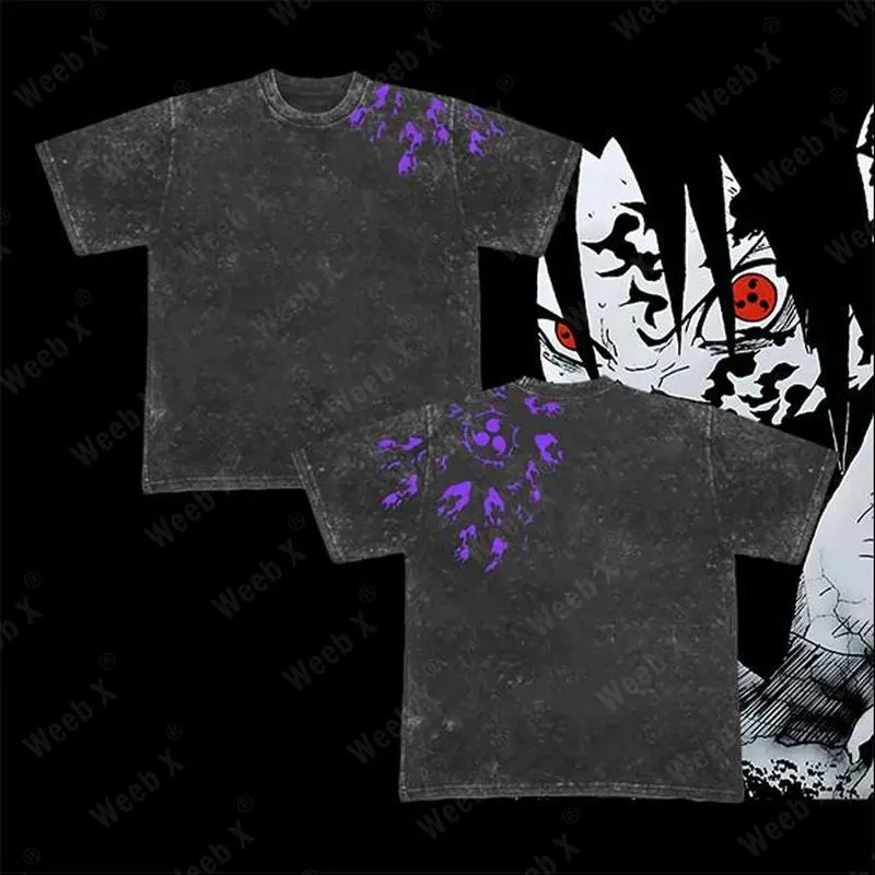 Uchiha Sasuke Curse Mark Tee – Washed Naruto Anime T-Shirt, Heavyweight Oversized Streetwear, Vintage Manga Graphic, Dark Aesthetic Ninja Clan Merch, Gift for Shinobi Fans subtle  anime  merch anime merch