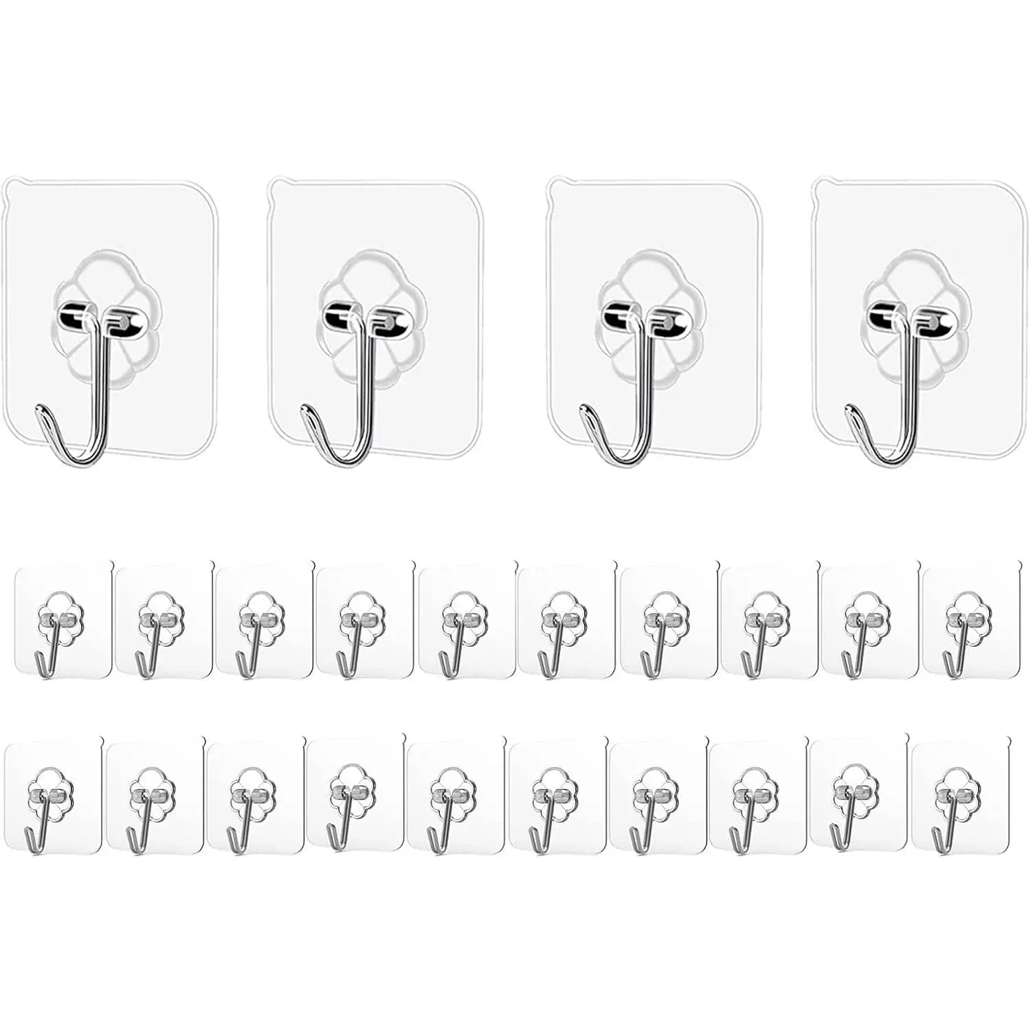 Adhesive Hooks Kitchen Wall Hooks - 24 Packs Heavy Duty 24lb(Max) Nail Free Transparent,Waterproof,Sticky Stainless Hangers for Keys,Bathroom, Shower, Outdoor, Kitchen,Door,Home Improvement,Utility