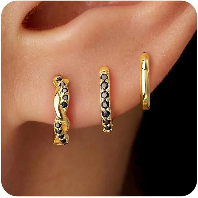 Gold-Black Diamond Twisted Hoop