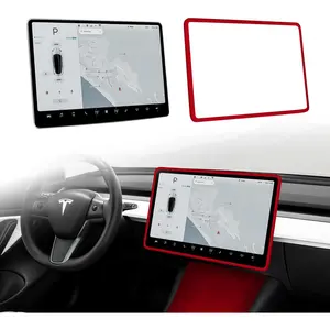 Screen Edge Protector Frame Compatible with Tesla Model 3/Y Interior Accessories 2017-2024 Silicone Center Console Bumper Decor Protection Skin Friendly Red