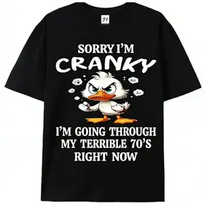 Fun 70s Duck Print T-Shirt, 100% Cotton Casual Crew Neck Wear, Unisex Couple's Fashion Top, Adorable Retro Style, The Best Holiday Gift for Him, The Perfect Gift for Her, Ideal Present for Boyfriend, Girlfriend, Husband, or Wife