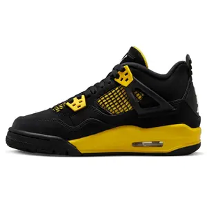 Nike Air Jordan 4 “Thunder” Retro Basketball Shoes | Black and Tour Yellow Sneakers | High Top Classic Streetwear Shoes | Limited Edition Jordan 4 Lifestyle Trainers