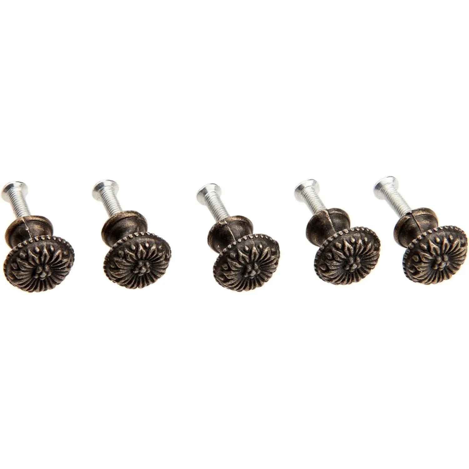 5Pcs Antique Brass Little Knobs, Small Round Drawer Pulls Handles for Jewelry Box Cupboard Wardrobe Cabinet Wooden Box Desk, 0.67"x 0.59"