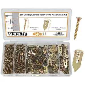 Self Drilling Anchor & Screw Set, Drywall Anchors Screws, Plastic Boxed Anchor & Screw Assortment Kit, Wall Hanging Fastener for Home & Office