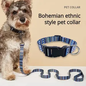 Adjustable Polyester Dog Collar with Bee and Dinosaur Patterns, Stylish Pet Accessory for Small to Medium Dog Breeds