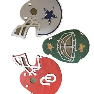 Laser cut wooden, hand painted sports helmet