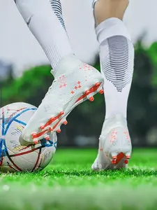 1 Pair Unisex Flyknit High-Top Soccer Shoes Wide Toe Design For Natural & Artificial Turf Training & Matches