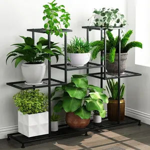 Metal  Stand, 5 Tiers Multifunctional  Stands for Indoor , Decorative Black Steel  Shelf for Indoor Patio Garden Balcony and Yard (4 tiers 12 pots)