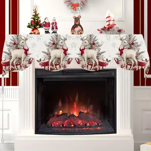 1 Piece Christmas Fireplace Scarf, White Christmas Deer Fireplace Decor, Durable Polyester Material, Christmas Atmosphere-Enhancing Prop