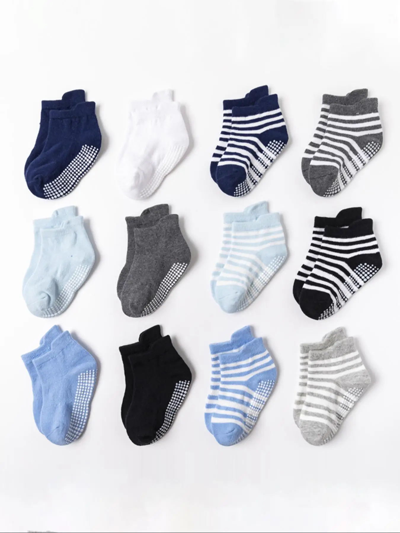 Boys' Solid & Striped Print Non-slip Ankle Socks, Casual Comfortable Breathable Socks for Daily Wear, Kid's Socks for All Seasons, Casual Soft Socks