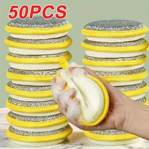 50pcs Multi-Purpose Kitchen Cleaning Sponges and Scrubbers - Durable, Washable Lime Green Polyester Dishcloths with Beige Textured Surface for Sinks, Stovetops, Pots & More - Versatile Cleaning Tool for Bedroom/Kitchen/Living Room, Kitchen