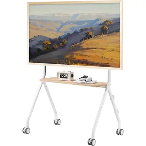 Easel Rolling TV Stand for 49-80 Inch TV Screen up to 110 LBS, Portable TV Stand with Wheels, Rolling TV Cart for Business, Office, School, , White