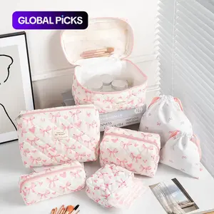 Bow Pattern Makeup Bag Set, 7 Counts/set, Large Capacity Travel Cosmetic Storage Bag, Zipper Makeup Organizer Pouch, Versatile Storage Bag for Travel, Gym, Office, Home, Travel Cosmetic Bags #TOP PICKS