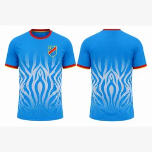 Congo Heritage Soccer Shirt Blue Red Gold Fan Jersey Central Africa Inspired Athletic Tee Cultural Football Style Top for Men Women