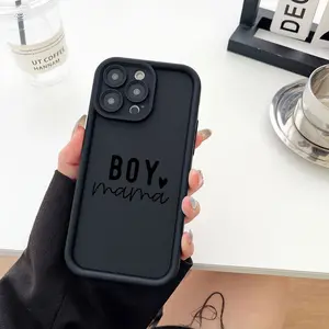 Boys Mama Text & Heart Pattern Phone Case, Creative Cartoon Design, Anti-Drop Protection Matte Back Cover, Fits iPhone Models, Perfect Gift