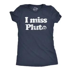 Womens I Miss Pluto T Shirt Funny Solar System Science Planets Graphic Novelty Tee Funny Womens T Shirts Cute Vintage Fashion Casual Ladies T-Shirt Gift Funny Space Top Women's Novelty Tees Navy