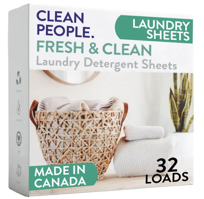 The Clean People Laundry Detergent Sheets - Laundry Soap - Ultra Concentrated, Recyclable Packaging, Stain Fighting - Fresh Scent, 32 Pack