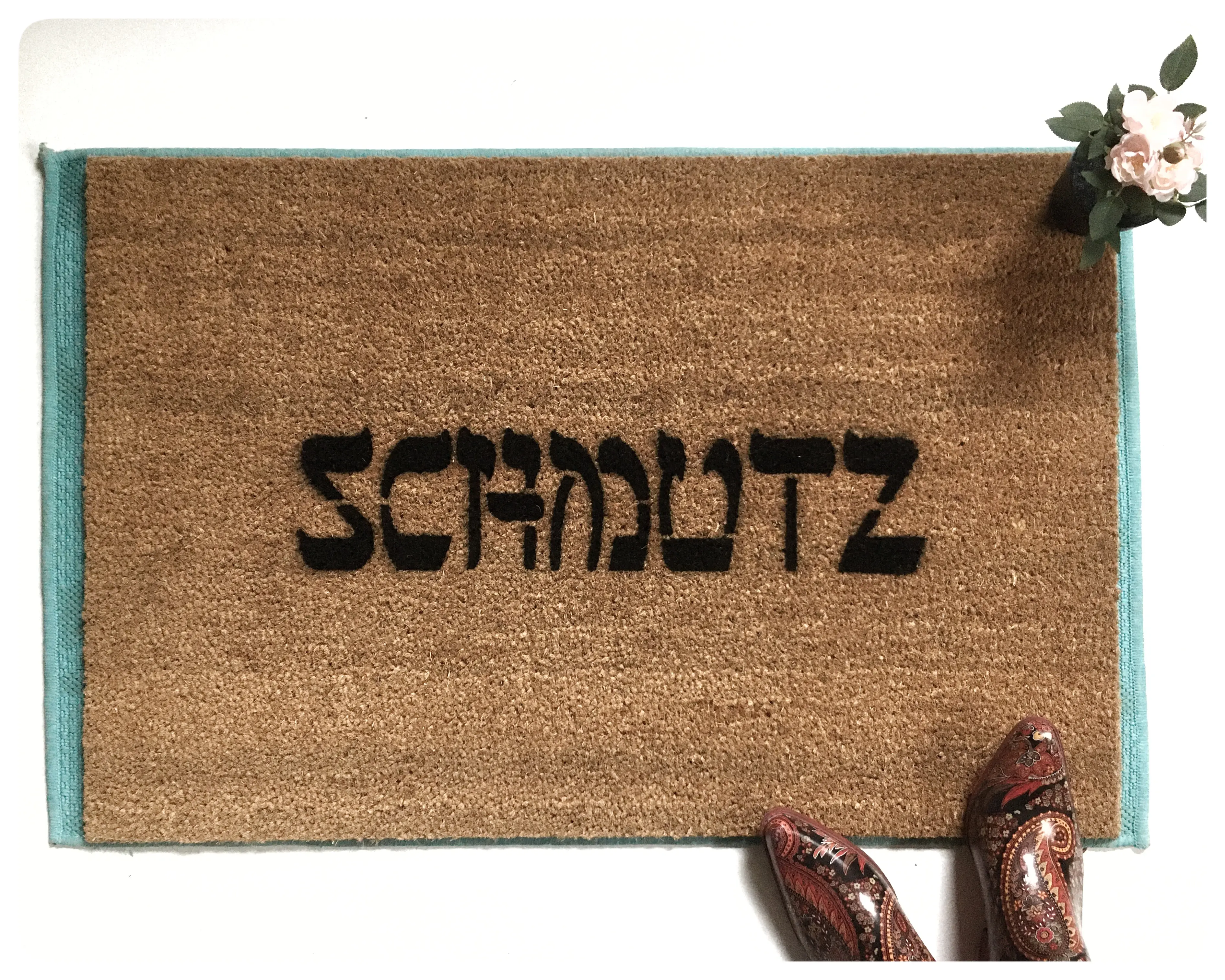 SCHMUTZ Hebraic Commence Eco-Friendly All-Natural Coconut Coir Doormat with Non-Slip Feature 18"x30" Medium Size for Indoors & Outdoors