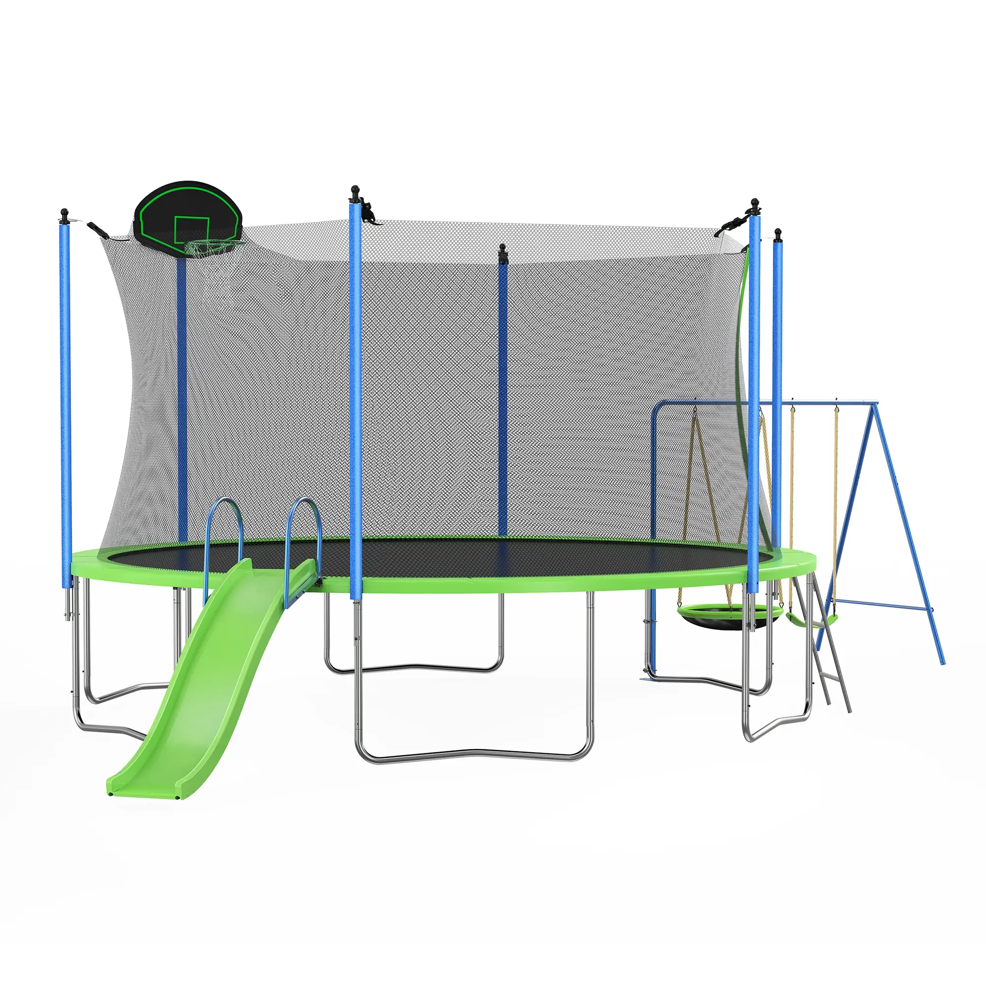 12FT Trampoline with Slide and Swings, Large Recreational Trampolines with Basketball Hoop and Ladder,Outdoor Backyard Trampoline with Net, 260lbs Capacity for Kids and Adults, ASTM Approved trampoline  for  kids