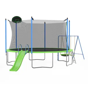 12FT Trampoline with Slide and Swings, Large Recreational Trampolines with Basketball Hoop and Ladder,Outdoor Backyard Trampoline with Net, 260lbs Capacity for Kids and Adults, ASTM Approved trampoline  for  kids