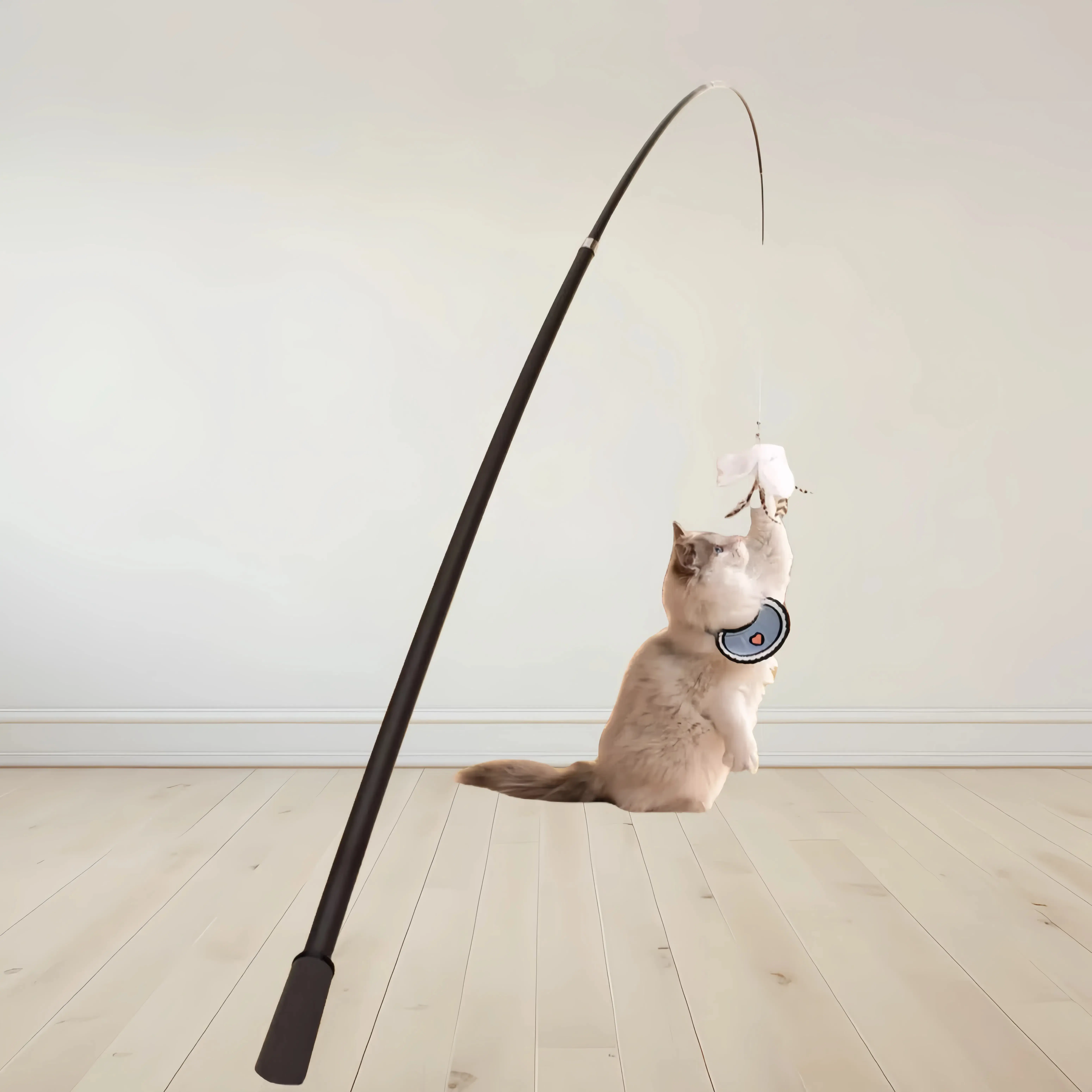 Cat Teaser Stick with Extendable Pole, 1.8m Long, Replaceable Head, Four-Section Telescopic Design for Cat Play