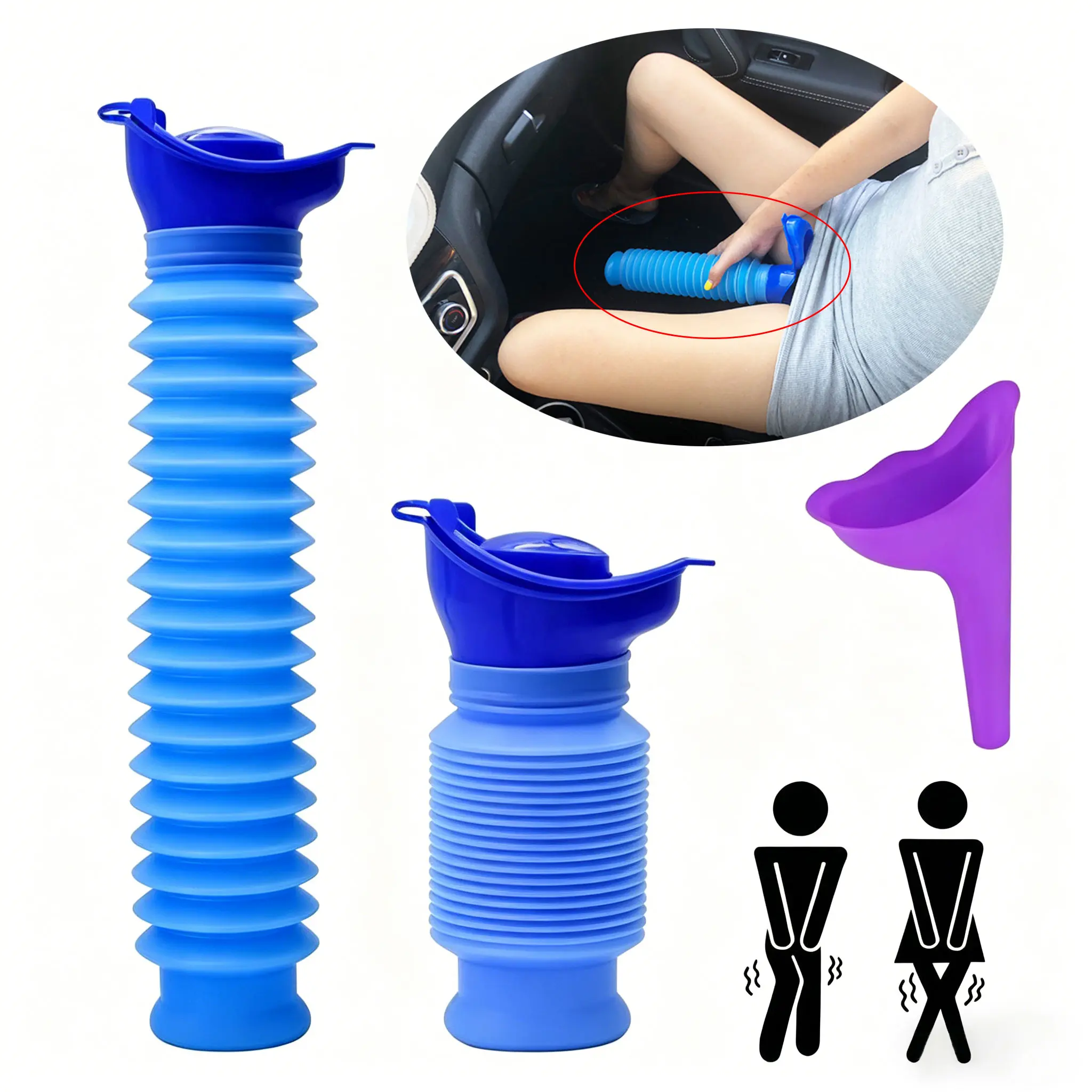 750ML Car Pee Bottle for Men and Women, Unisex Portable Urinal, Car Urinal Bucket, Shrinkable Personal Mobile Toilet, Urine Bottle, Portable Toilet for Driving, Travel, Vacation and Trips