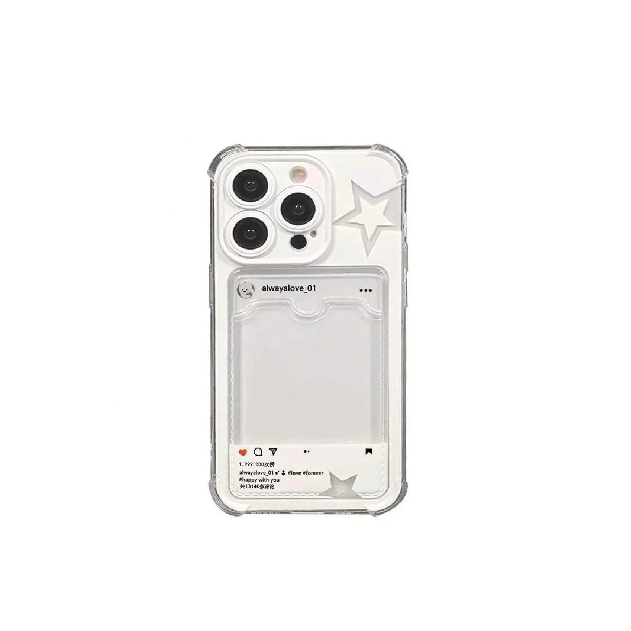 For Use With  17/16 Pro Max Hollow Star Cases  15 Plus 14 Pro Card Slot Phone Cover For  13/12/11 Photo Holder    New Style Shockproof Phone Case  Protection Case Protector Screen Protector