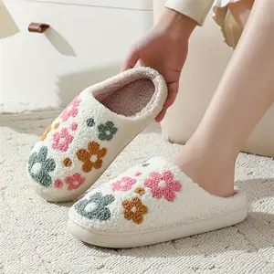 Women's Winter Floral Home Slippers Warm Indoor Shoes, Gingerbread Man Plush Slippers Soft and Easy to Wear Suitable for Cold Floors - Comfortable Floral Pattern (Pink/Turquoise/Orange/Off-White) - Easy to Match Home Style, Cute Slippers